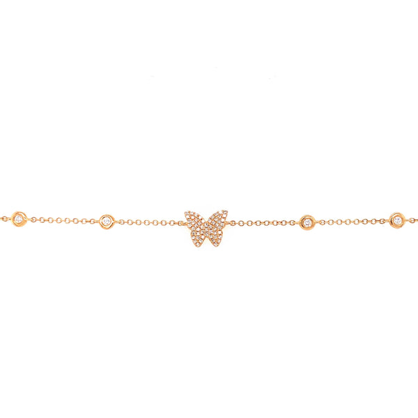 14K Yellow Gold Diamond Butterfly & Diamond By The Yard Bracelet-Bracelets-majolie-