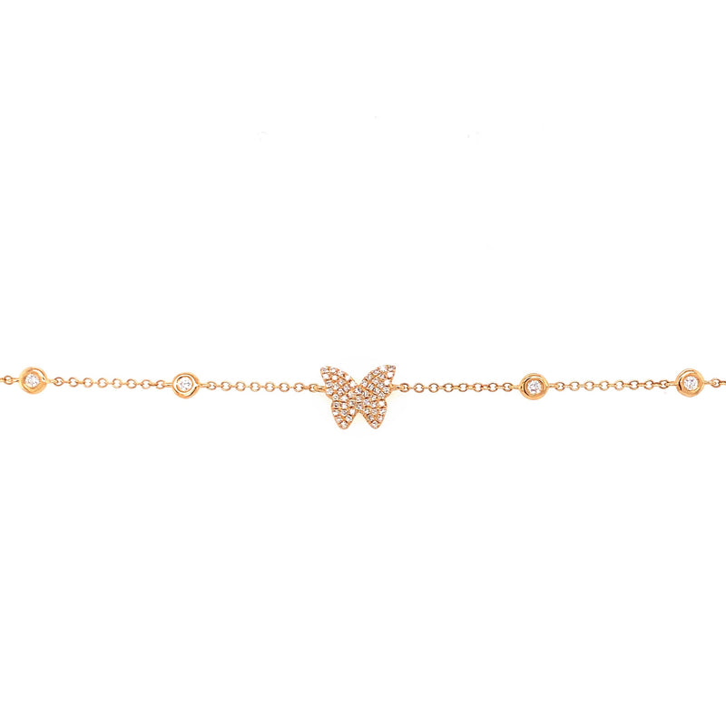 14K Yellow Gold Diamond Butterfly & Diamond By The Yard Bracelet