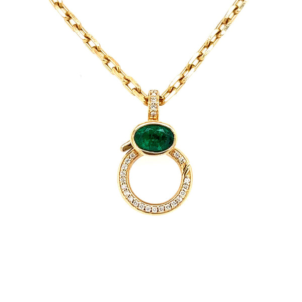 14k Yellow Gold Diamond & Emerald Oval-Necklaces-Maurice's Jewelers-
