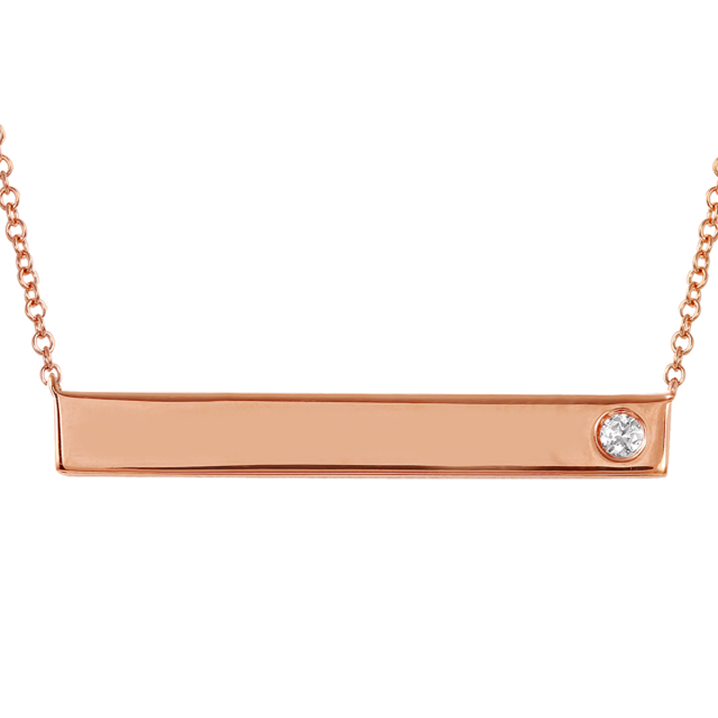 14K Rose Gold Engraveable ID Plate Diamond Necklace