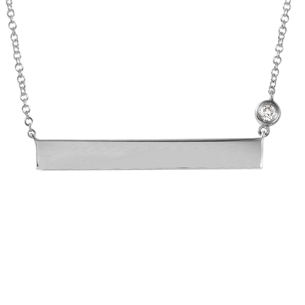 14K White Gold ID Plate Necklace with Diamond Chain