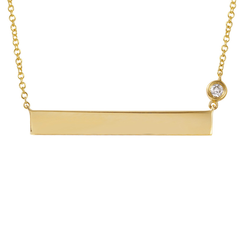 14k Yellow Gold ID Plate Necklace with Diamond Chain-Necklaces-superbell-