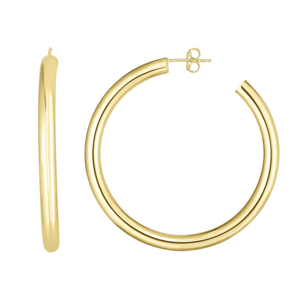 14k Yellow 50mm Polished tube Hoop Earrings