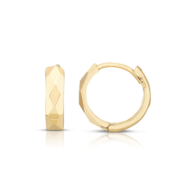14k Gold Yellow Finish Diamond Cut Polished Huggie Earrings-Earrings-MAURICE'S JEWELERS-