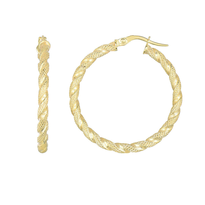 14k Yellow 30MM Rope Style Hoop Earrings