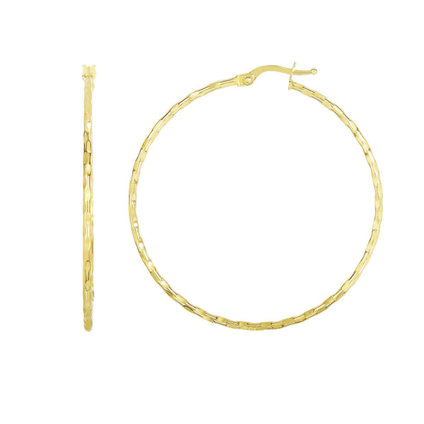 14k Yellow 45mm Shiny+Textured Hoop Earrings