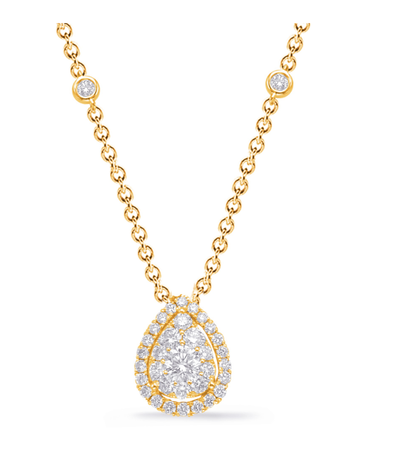 14K Yellow Gold Fancy Pear Diamond Cluster Necklace