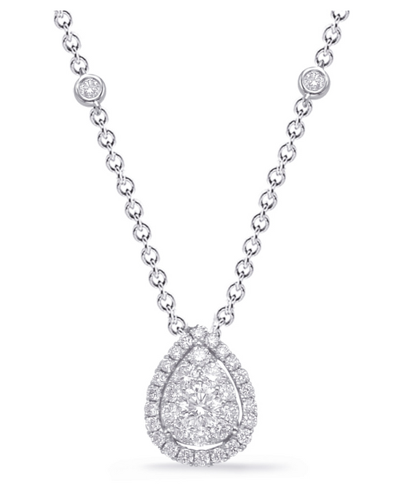 14K White Gold Fancy Pear Diamond Cluster Necklace-Necklaces-S KASHI-White Gold-