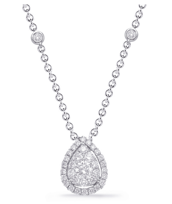 14K White Gold Fancy Pear Diamond Cluster Necklace