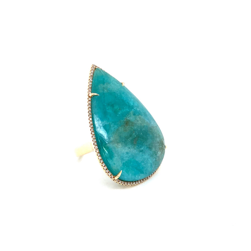 14K Yellow Gold Diamond + Tourmaline Teardrop Ring-Rings-GETANA & CO-