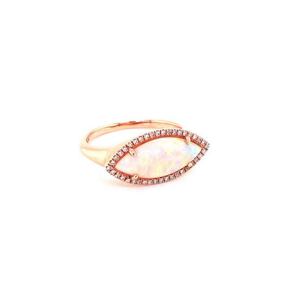 14K Rose Gold Diamond + Opal Marquise Ring
