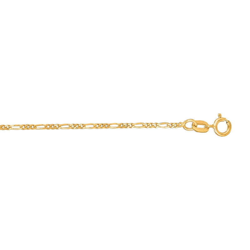 14kt 10" Yellow Gold 1.3mm Diamond Cut Alternate 3+1 Classic Figaro Chain-Anklet-MAURICE'S JEWELERS-