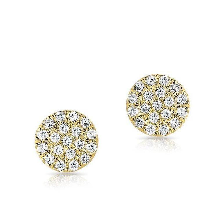 14K White Gold Flat Mini Disc Diamond Earrings