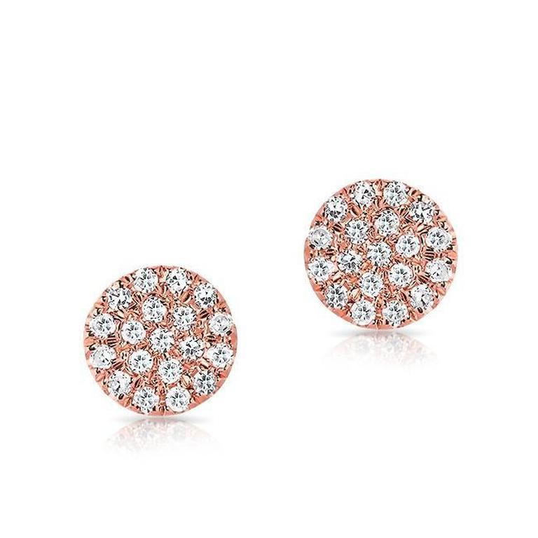 14k Yellow Gold Flat Mini Disc Diamond Earrings