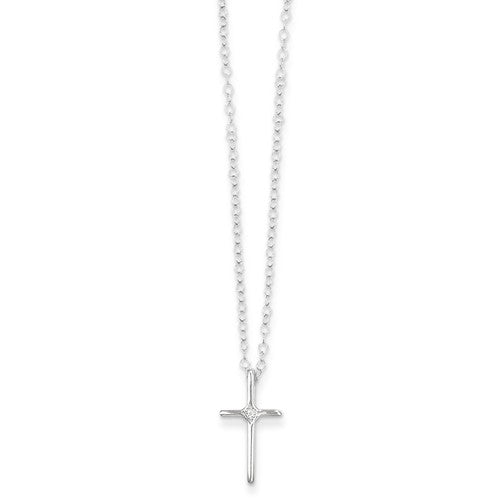 14K White Gold Diamond Baby Cross Necklace-baby necklace-Maurice's Jewelers-