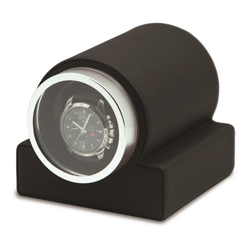 Rotations Black Faux Leather Glass Window 1-Watch Winder