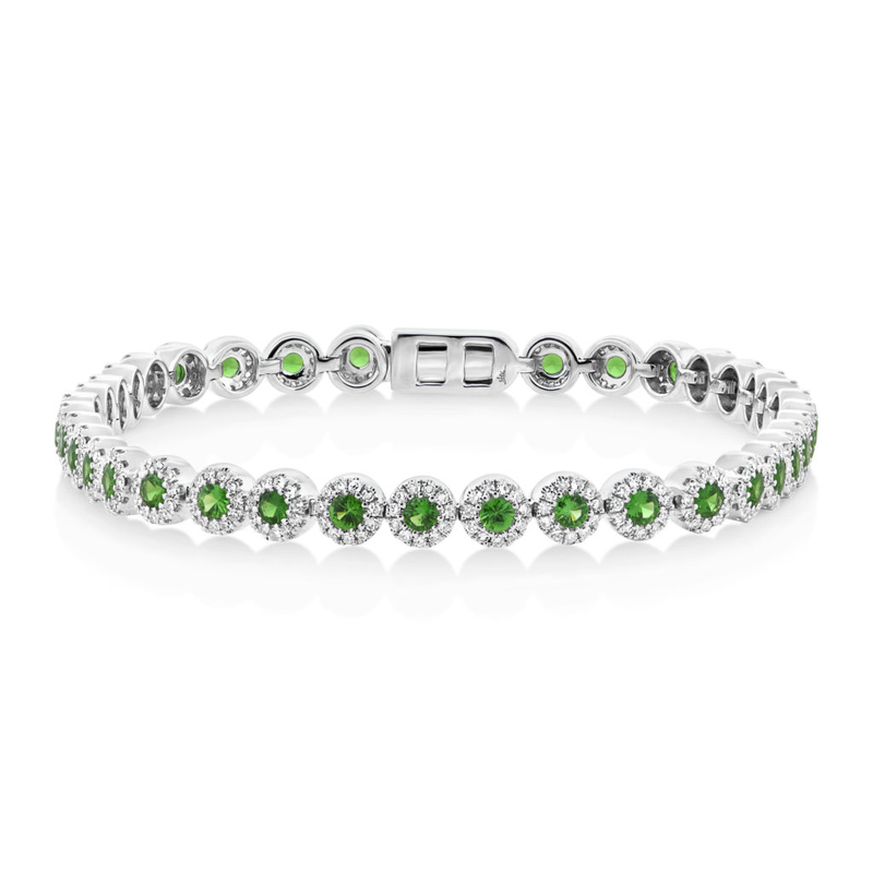 14K White Gold Green Garnet Sapphire and Diamond Tennis Bracelet 14K White Gold Green Garnet Sapphire and Diamond Tennis Bracelet