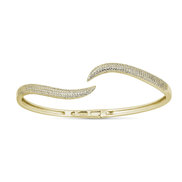 14K Yellow Gold Diamond Wavy Hinged Bangle