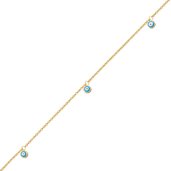 14K Yellow Gold Evil Eye Dangle Anklet