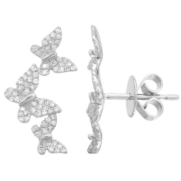 14K White Gold Diamond Triple Butterfly Earrings