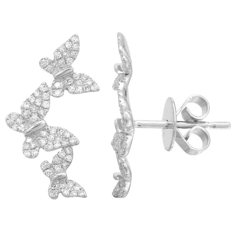 14K White Gold Diamond Triple Butterfly Earrings-EARRINGS-Maurice's Jewelers-WHITE GOLD-