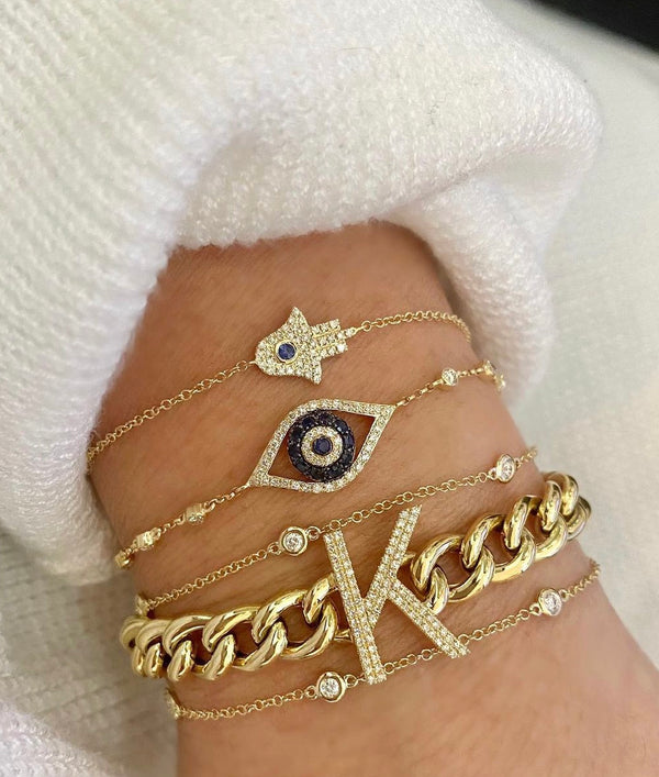 14K Yellow Gold Diamond and Blue Sapphire "Evil Eye" Bracelet-Bracelets-superbell-