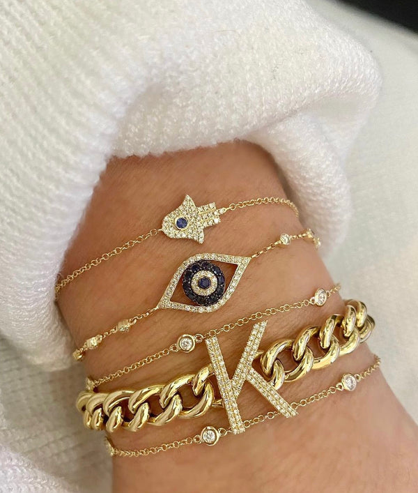 14K Yellow Gold Diamond and Blue Sapphire "Evil Eye" Bracelet