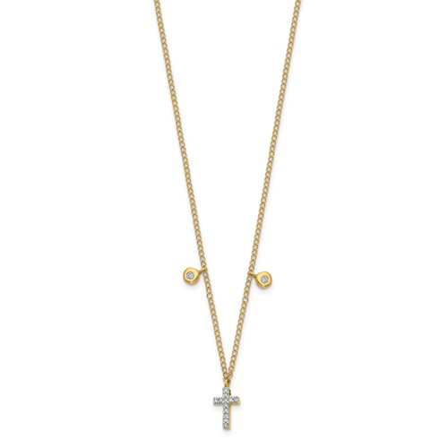 14K Yellow Gold Dainty Diamond Cross Necklace