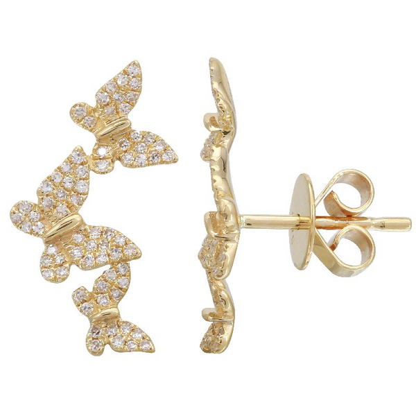 14K Yellow Gold Diamond Triple Butterfly Earrings