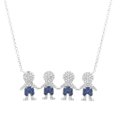 14k Diamond & Sapphire four boy necklace