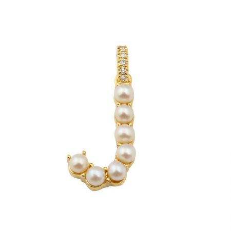 14K Yellow Gold Pearl Initial “J” With Diamond Bail Pendant-Charms & Pendants-superbell-