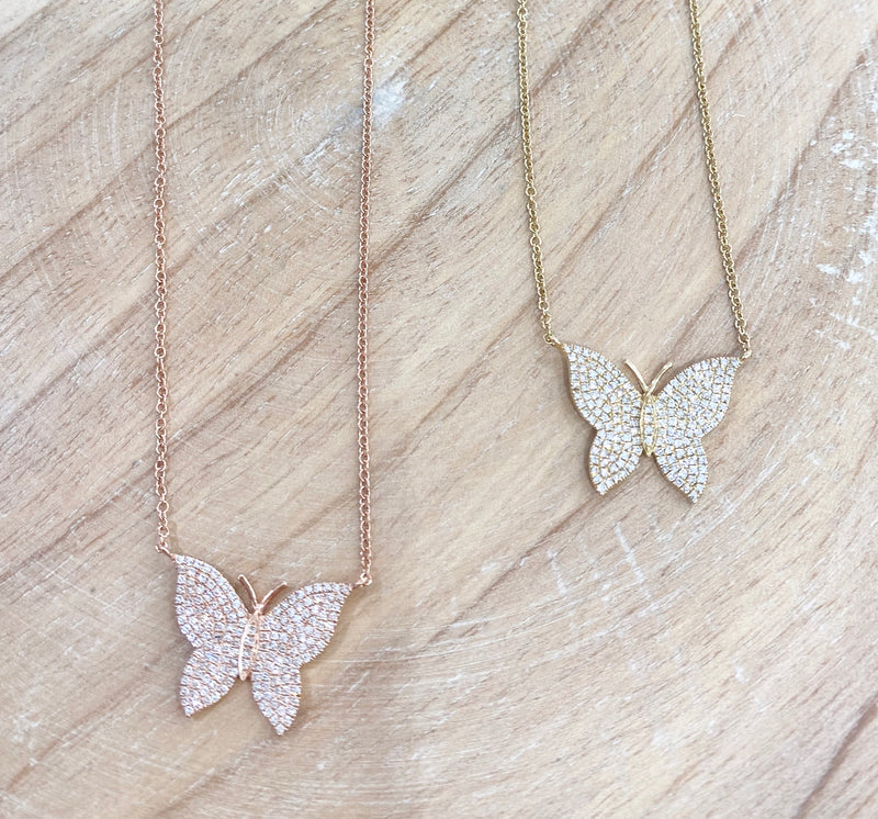 Gold Butterfly Pendant Necklace - Blush Pink | Claire's US
