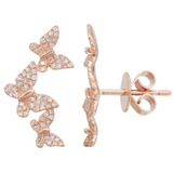 14K White Gold Diamond Triple Butterfly Earrings