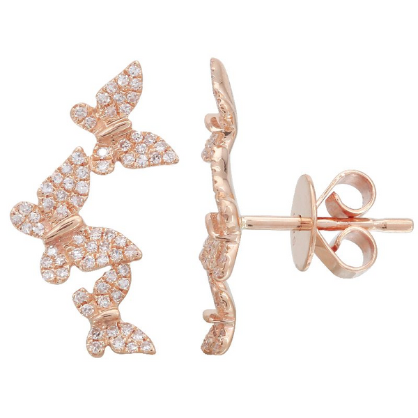 14K Rose Gold Diamond Triple Butterfly Earrings