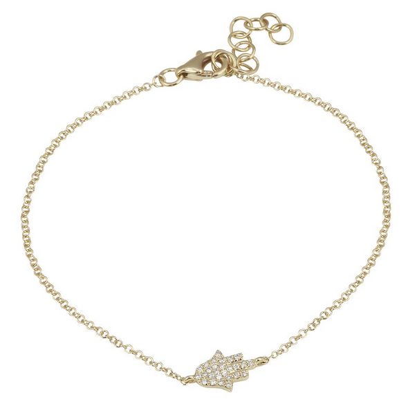 14K Yellow Gold Diamond Pave Hamsa Bracelet