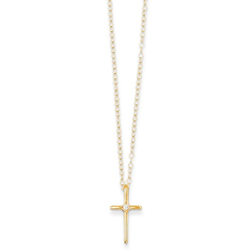14K Yellow Gold Baby Diamond Cross Necklace-Necklaces-Maurice's Jewelers-