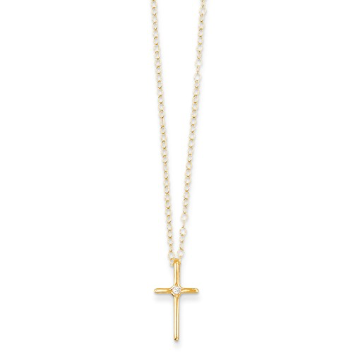 14K Yellow Gold Baby Diamond Cross Necklace