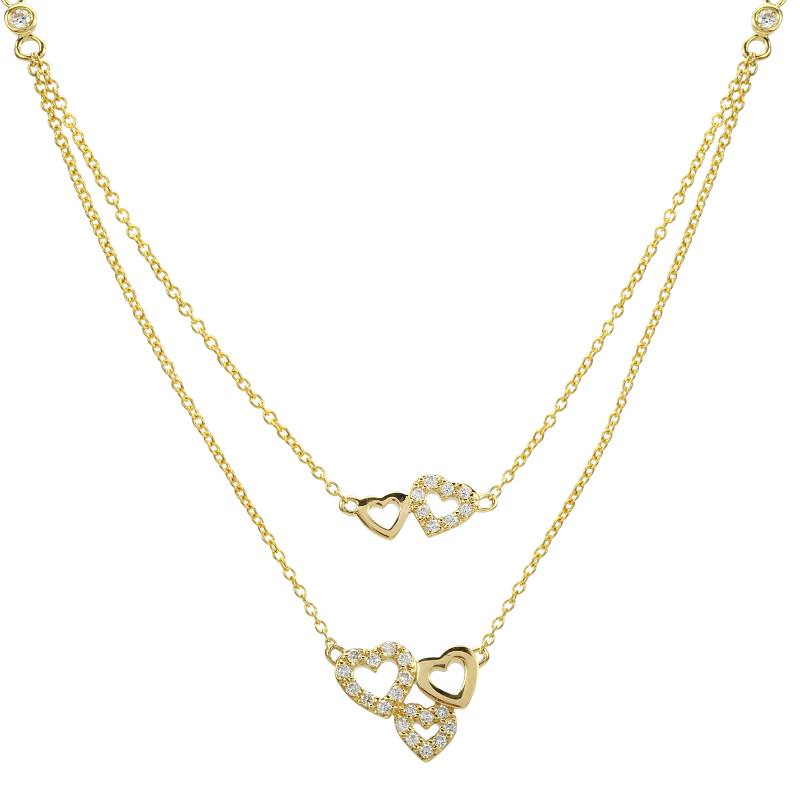14K Yellow Diamond Heart Double Necklace