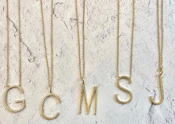 14K Yellow Gold Modern Diamond Initial Necklace-Necklaces-superbell-