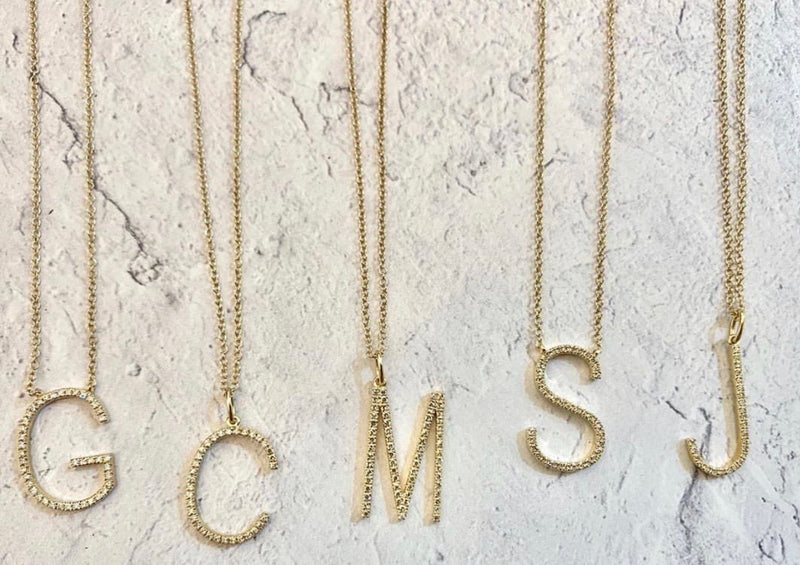 14K Yellow Gold Modern Diamond Initial Necklace-Necklaces-superbell-