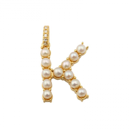 14k Yellow Gold Pearl Initial “K” With Diamond Bail Pendant-Charms & Pendants-superbell-