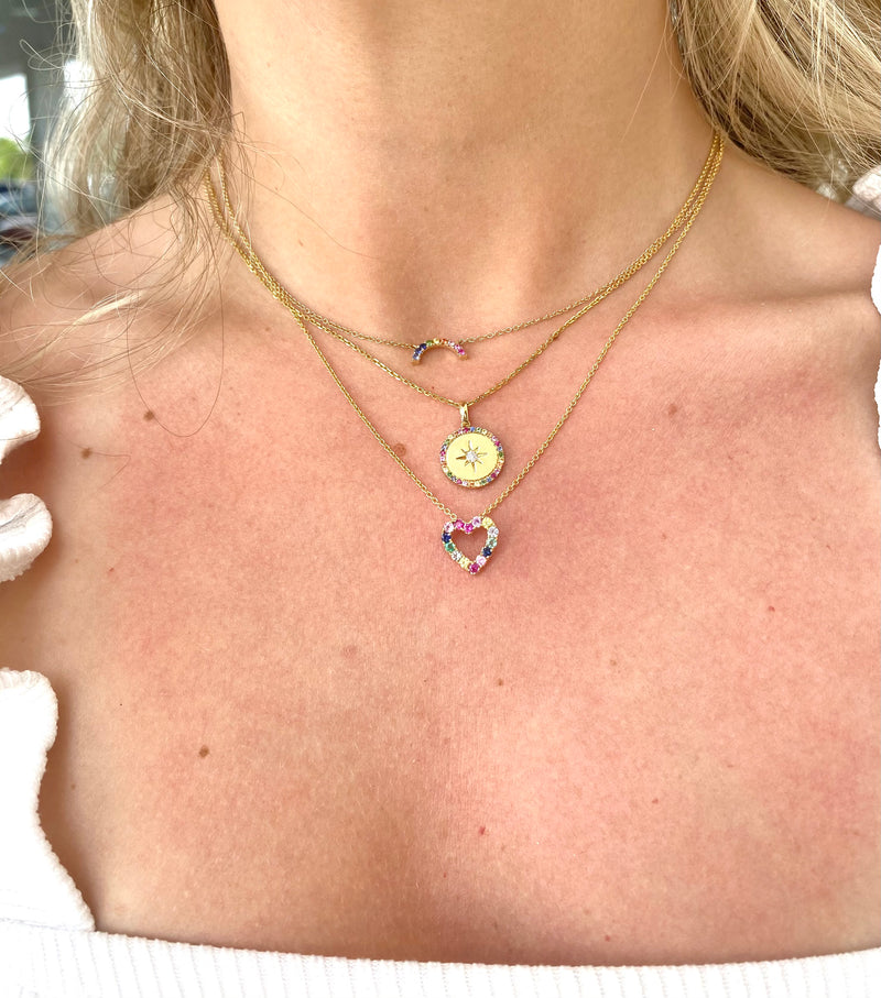 14K Yellow Gold Diamond & Gemstone Compass Pendant-Charms & Pendants-lau international-