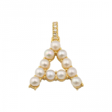 14k Yellow Gold Pearl Initial “A” With Diamond Bail Charm/Pendant-Charms & Pendants-superbell-