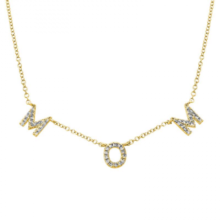 14k Yellow Gold Diamond Mom Necklace