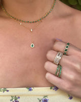 18K Yellow Gold Diamond + Emerald Y Necklace