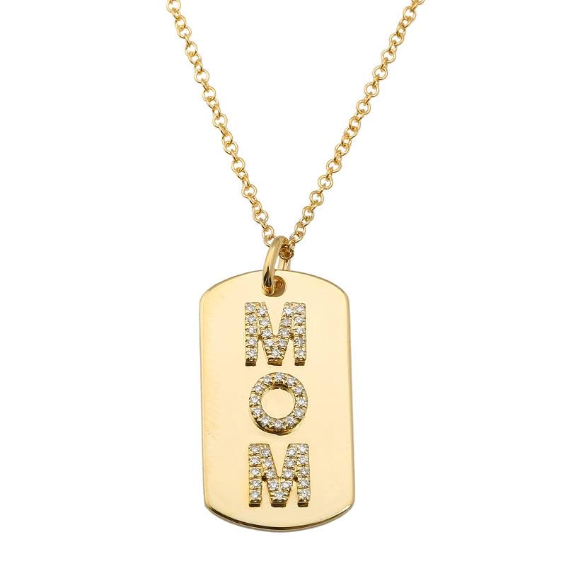 14K Yellow Gold Diamond Mom Name Tag Necklace