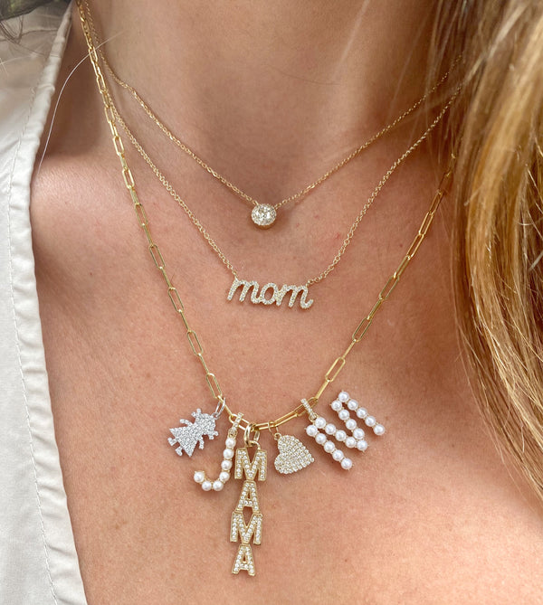 14K Yellow Gold Pearl Initial “J” With Diamond Bail Pendant-Charms & Pendants-superbell-