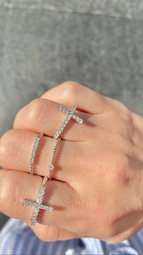 14K White Gold Diamond Cross Ring