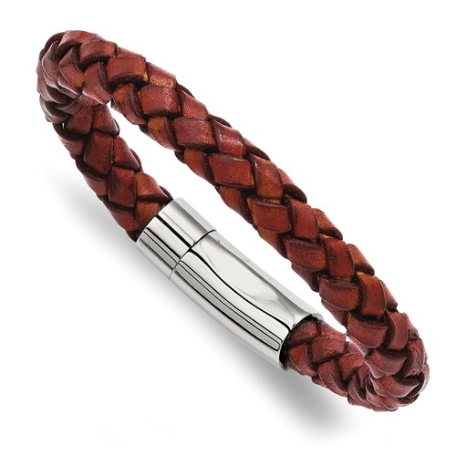 Stainless Steel Braided Brown Leather Bracelet