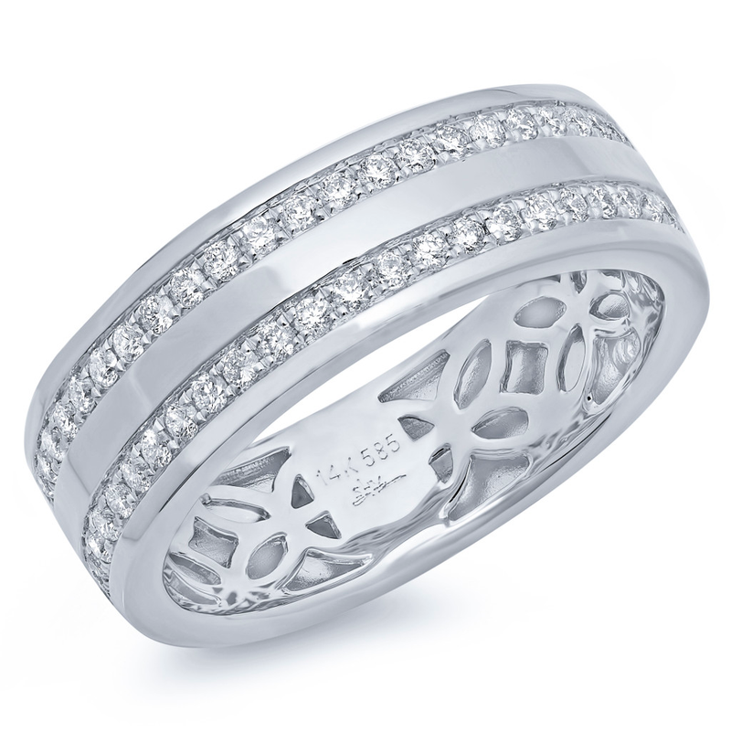 14K White Gold Double Row Diamond Men's Band-Maurice's Jewelers-